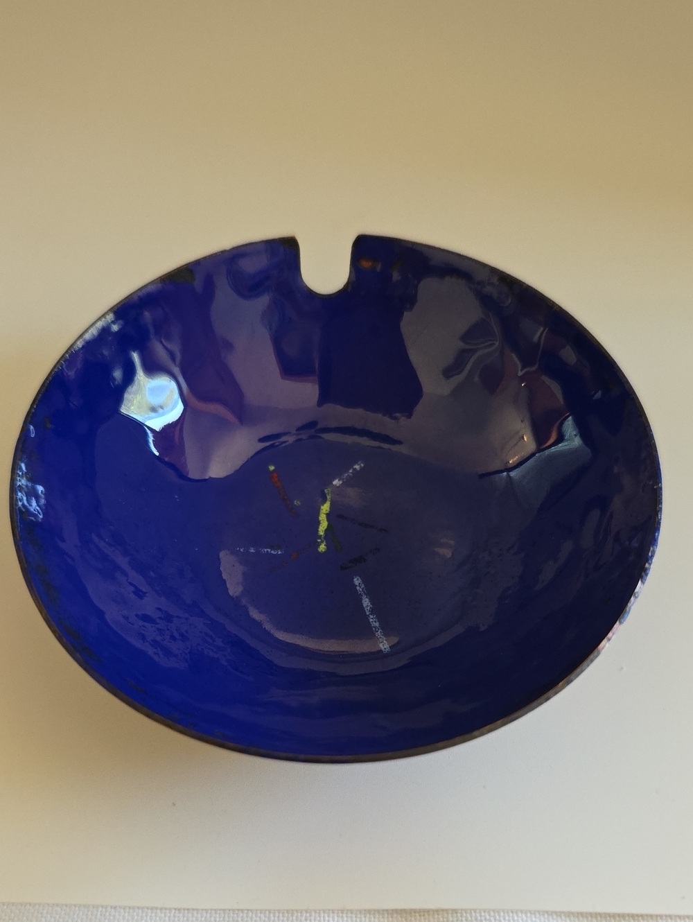 Vintage, Copper/Blue Enamel Ashtray or Small Bowl W/Spoon Slot